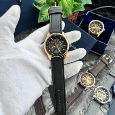 Tommy Hilfigar Leather Gold Black Automatic W129