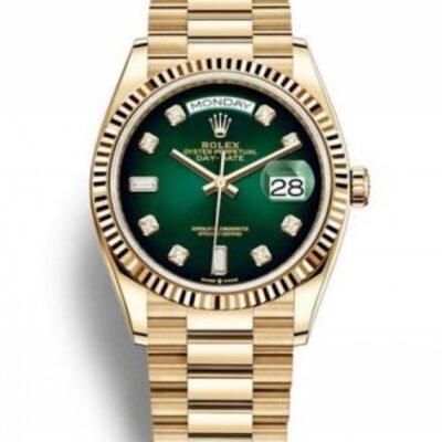 ROLLEX OYSTER PERPETUAL DAY DATE ZR GOLD GREEN SHADED DIAMOND DIAL HVY 49