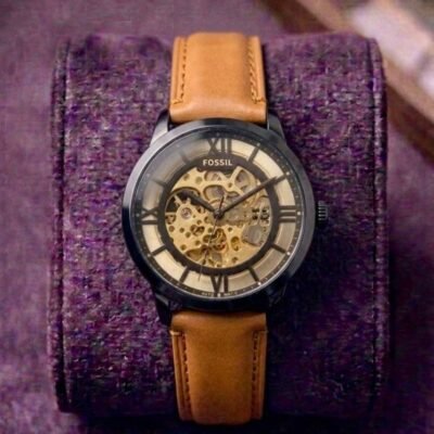 Fosil Townsman Skeleton Automatic Orange Brown Leather 302