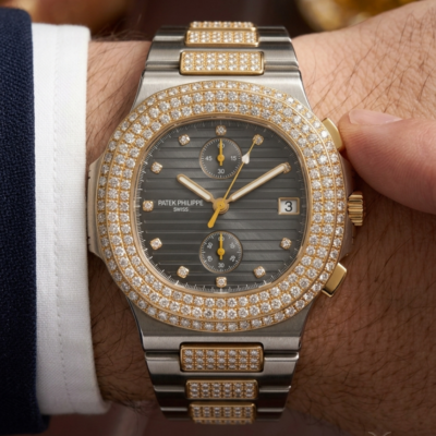 Patee_k Philippe Nautilus Diamond Two Tone Black - J1672