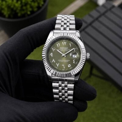 SEIK O MOD DATE JUST OLIVE GREEN ARABIC DIAL 672