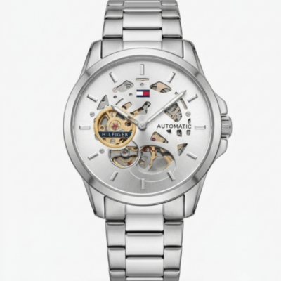 TOMMY HILFIGE SKELETON AUTOMATIC SILVER WHITE 587