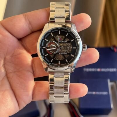 TOMMY HILFIGR AUTOMATIC SILVER BLACK PREMIUM WATCH