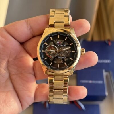 TOMMY HILFIGR AUTOMATIC GOLD BLACK PREMIUM WATCH