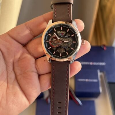 TOMMY HILFIGR AUTOMATIC LEATHER BELT BROWN
