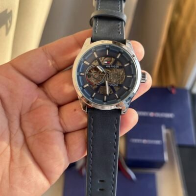 TOMMY HILFIGR  AUTOMATIC LEATHER BLUE BELT