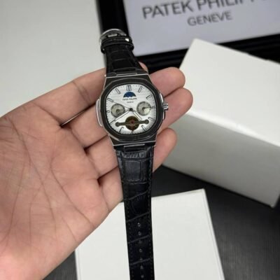 PATEK PHILIPE LEATHER BELT  WHITE DIAL
