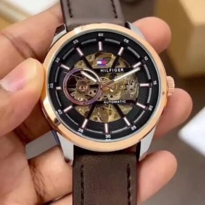TOMMY HILFIGE AUTOMATIC SKELETON LEATHER BROWN ROSE 843