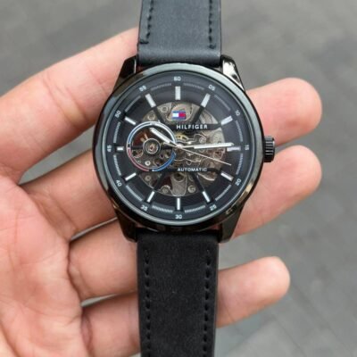 TOMMY HILFIGE AUTOMATIC SKELETON LEATHER BLACK 845