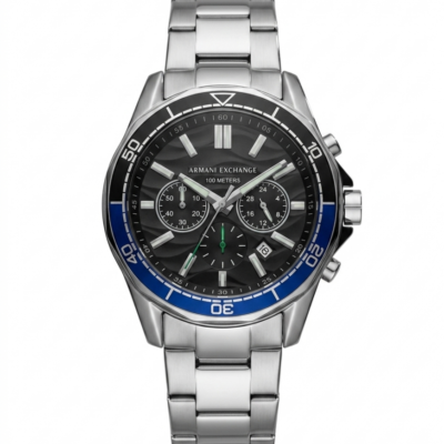 Armaani Exchange 100 Meters  Silver Blue Dial