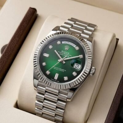 Rolee_x Oyster Perpetual Day Date Diamond Silver-Green 40 Battery