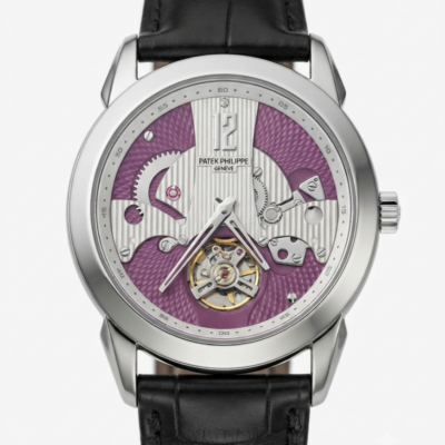 Patek Phillipe Peacock Witness Tourbillon Silver Purple Dial
