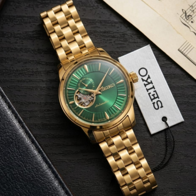 Seiko Presage Cocktail Time Open Heart Automatic gold green