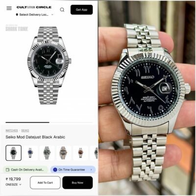 SEIK O MOD DATE JUST BLACK ARABIC DIAL 674