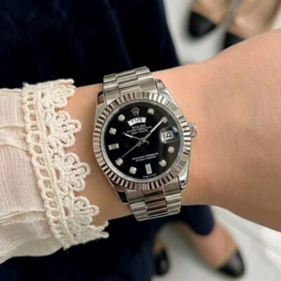 Rolee_x Oyster Perpetual Day Date Diamond Silver Black