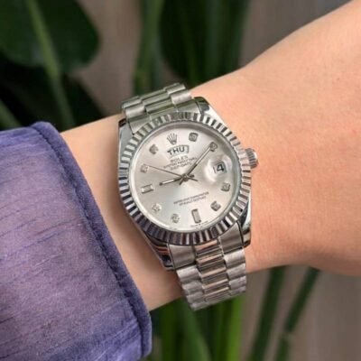 Rolee_x Oyster Perpetual Day Date Diamond Silver White