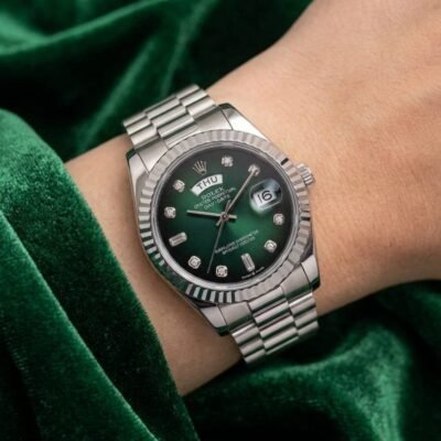 Rolee_x Oyster Perpetual Day Date Diamond Silver Green