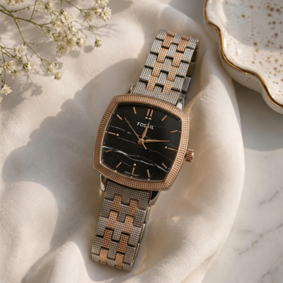 Fossii_l x Nick Jonas Ladies 2Ton Rose Gold Black