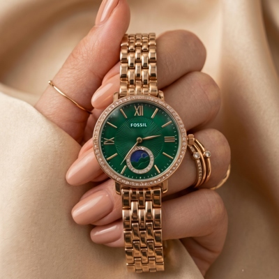 Fossii_l Jacqueline Sun Moon Multifunction Rose Gold Green