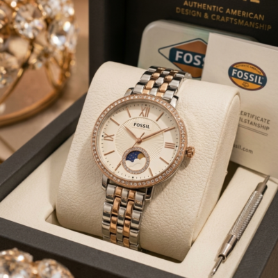 Fossii_l Jacqueline Sun Moon Multifunction 2Ton Rose Gold White