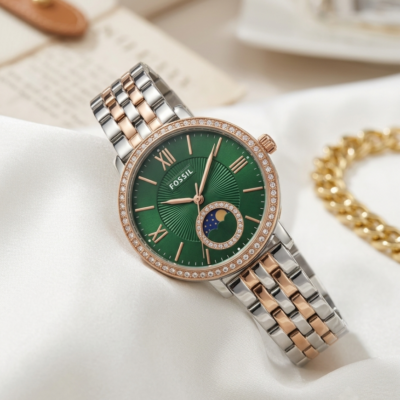 Fossii_l Jacqueline Sun Moon Multifunction 2Ton Rose Gold Green