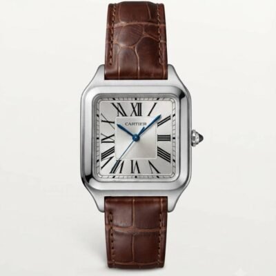 Cartiee_r Santos Dumont Square Brown Silver White Dial